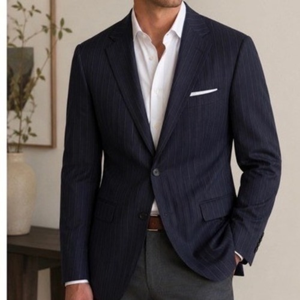 Brooks Brothers Brooksease Navy Pinstripe Wool Blazer Sport Coat‎ 42R Mens